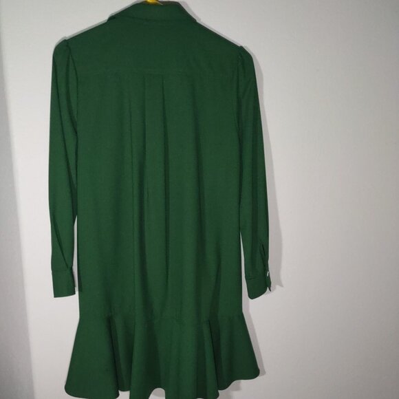 Tuckernuck Hunter Green Crepe Callahan Dress Size Small Swing Shirt Pockets - Picture 3 of 10